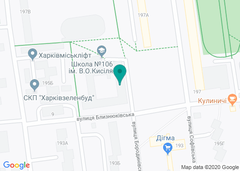 Харьковская общеобразовательная школа І-ІІІ ступеней № 106 им. В.А. Киселя на карте Харьковская общеобразовательная школа І-ІІІ ступеней № 106 им. В.А. Киселя на карте