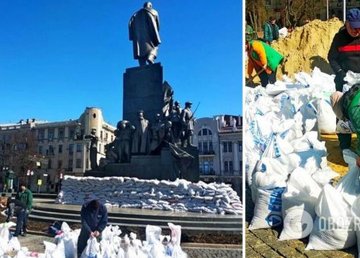 Харьковские памятники обкладывают песком, чтобы сохранить от обстрелов Харьковские памятники обкладывают песком, чтобы сохранить от обстрелов