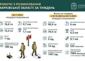 На Харківщині за тиждень виявили та знищили понад 1400 вибухонебезпечних предметів На Харківщині за тиждень виявили та знищили понад 1400 вибухонебезпечних предметів