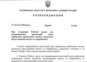 На Харьковщине создана рабочая группа для решения вопросов малого и микробизнеса