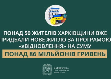 Понад 50 жителів Харківщини вже придбали нове житло за програмою «єВідновлення» на суму понад 86 мільйонів гривень