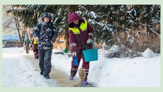 Харьковские дворники чистят пешеходные дорожки 