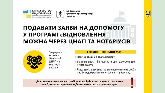 єВідновлення: заяву на отримання допомоги тепер можна подати через ЦНАПи або нотаріусів єВідновлення: заяву на отримання допомоги тепер можна подати через ЦНАПи або нотаріусів