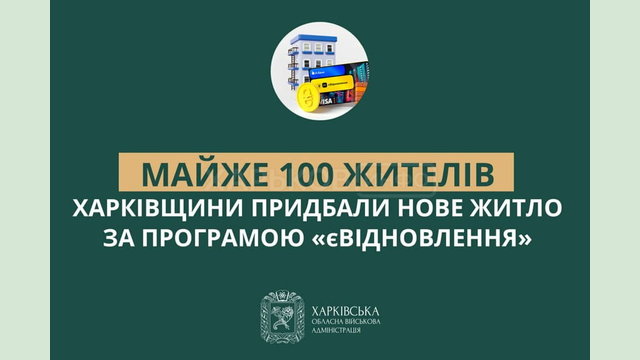 Майже 100 жителів Харківщини придбали нове житло за програмою «єВідновлення» Майже 100 жителів Харківщини придбали нове житло за програмою «єВідновлення»