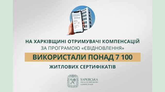 На Харківщині отримувачі компенсацій за програмою «єВідновлення» використали понад 7 100 житлових сертифікатів