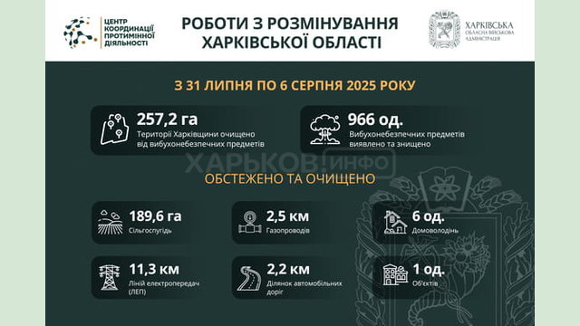На Харківщині за тиждень виявили та знищили майже 1000 вибухонебезпечних предметів