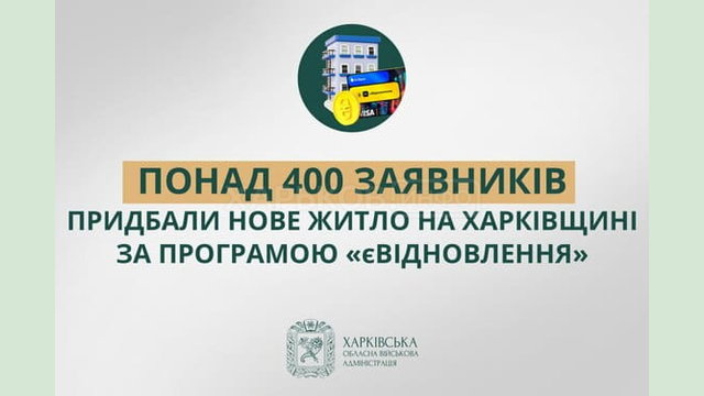 Понад 400 заявників придбали нове житло на Харківщині за програмою «єВідновлення» Понад 400 заявників придбали нове житло на Харківщині за програмою «єВідновлення»