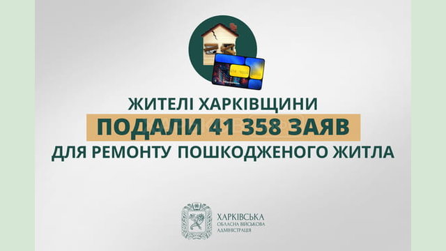 Жителі Харківщини подали 41 358 заяв для ремонту пошкодженого житла